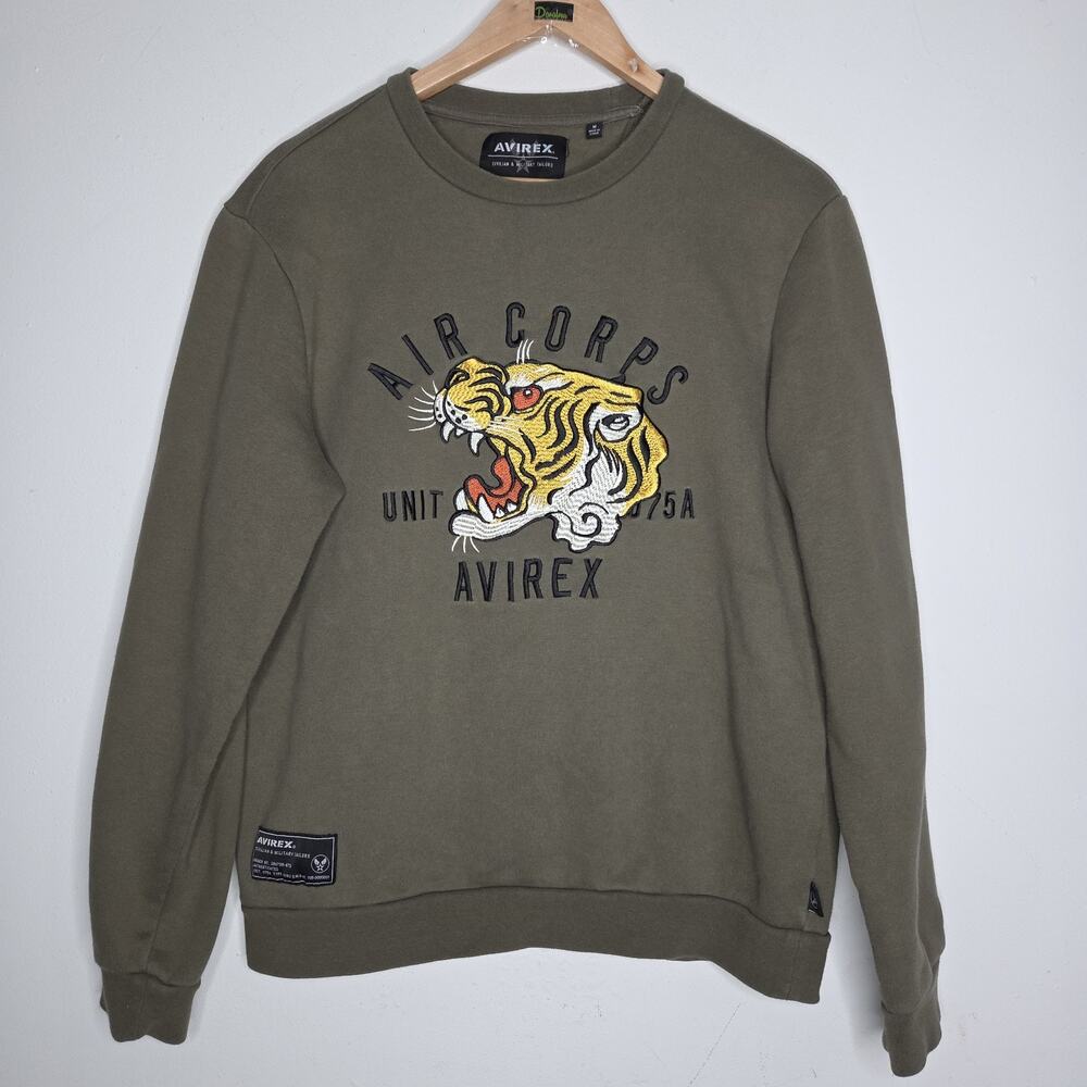 AVIREX CREWNECK TIGER SIZE MEDIUM GREEN OLIVE AIR Corps